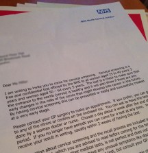 An images showing the cervical screen invite letter in the UK